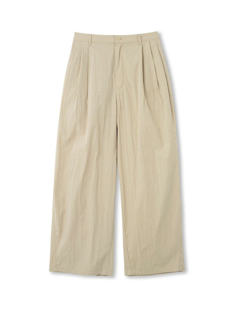 Three Tuck Wide Chino Pants Beige