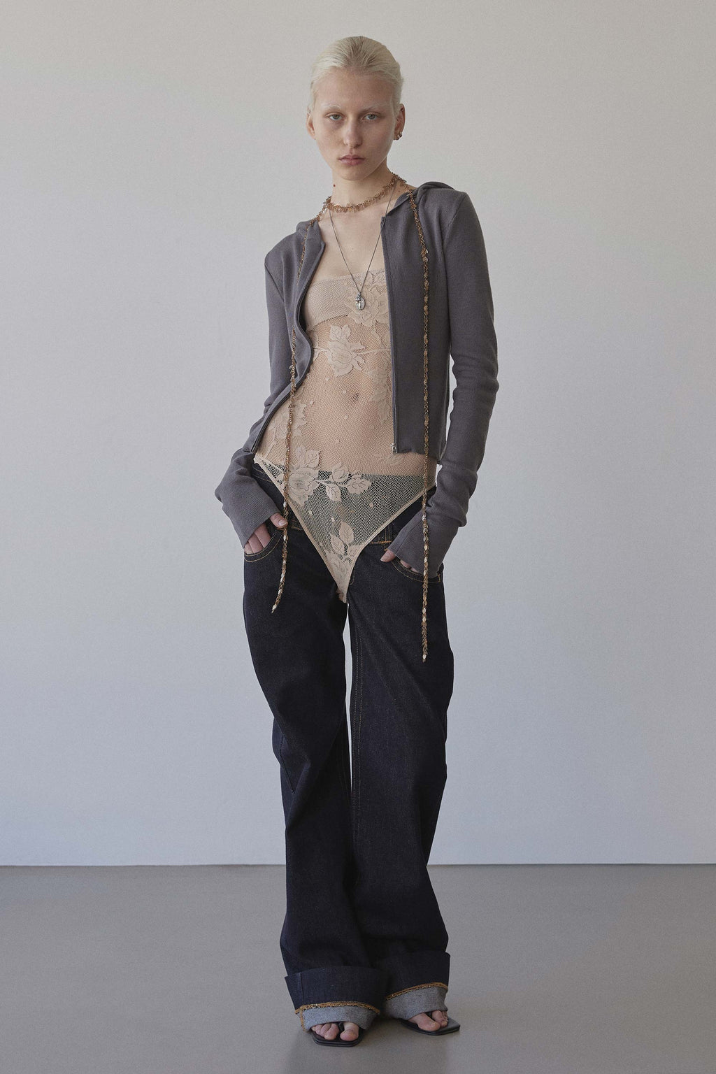 Silhouette Knit Zip-Up Hoodie Charcoal