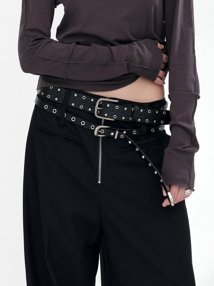 Skinny  Leather  Western Belt Black