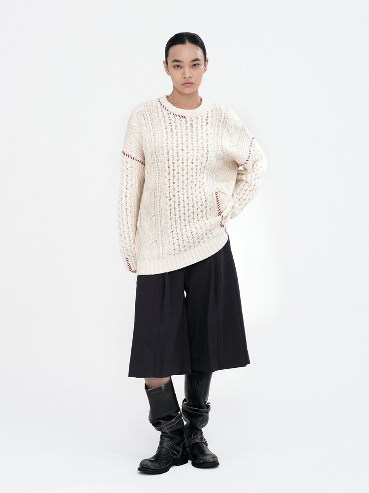 Wide Tuck Culotte Pants Deep Navy