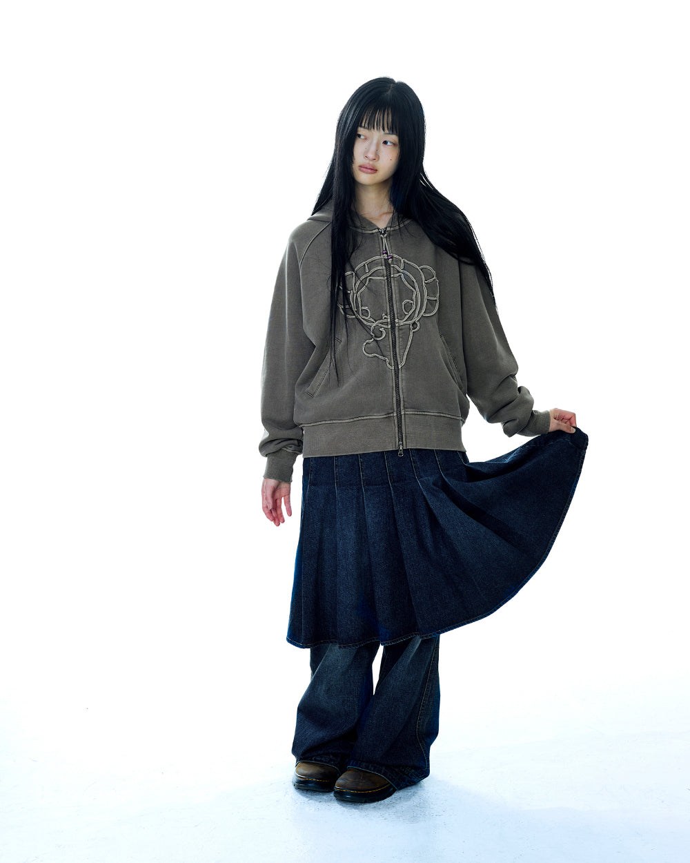 VINTAGE TAPE HOOD ZIP-UP ASH BROWN