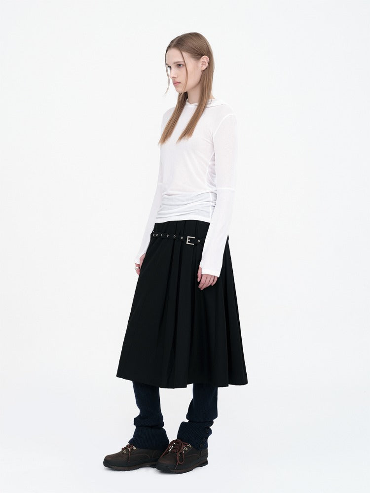 Belt Pocket Midi Skirt Black