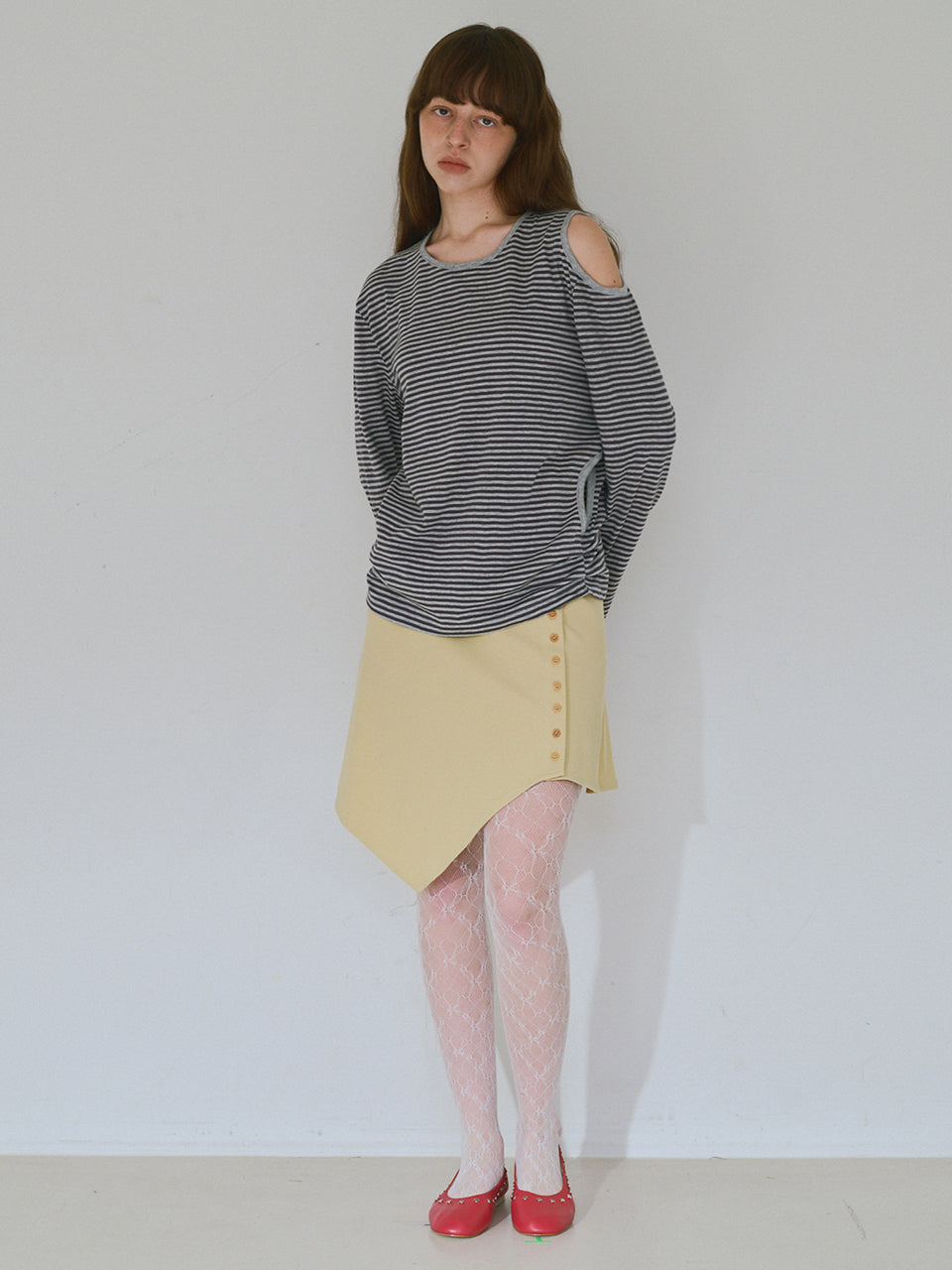 Ribbed Button Mini Skirt Lemon Yellow