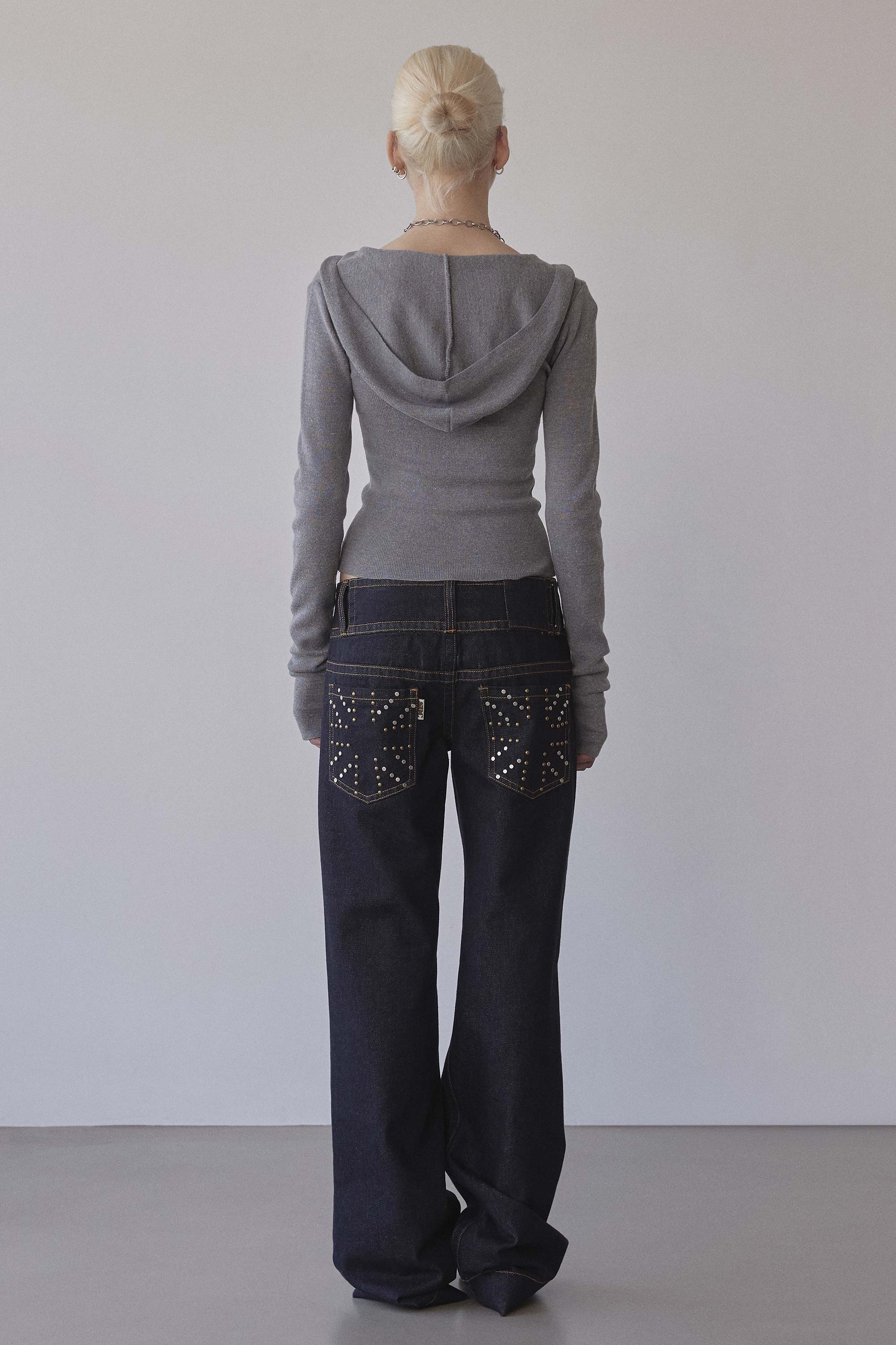 Silhouette Knit Zip-Up Hoodie Melange Gray