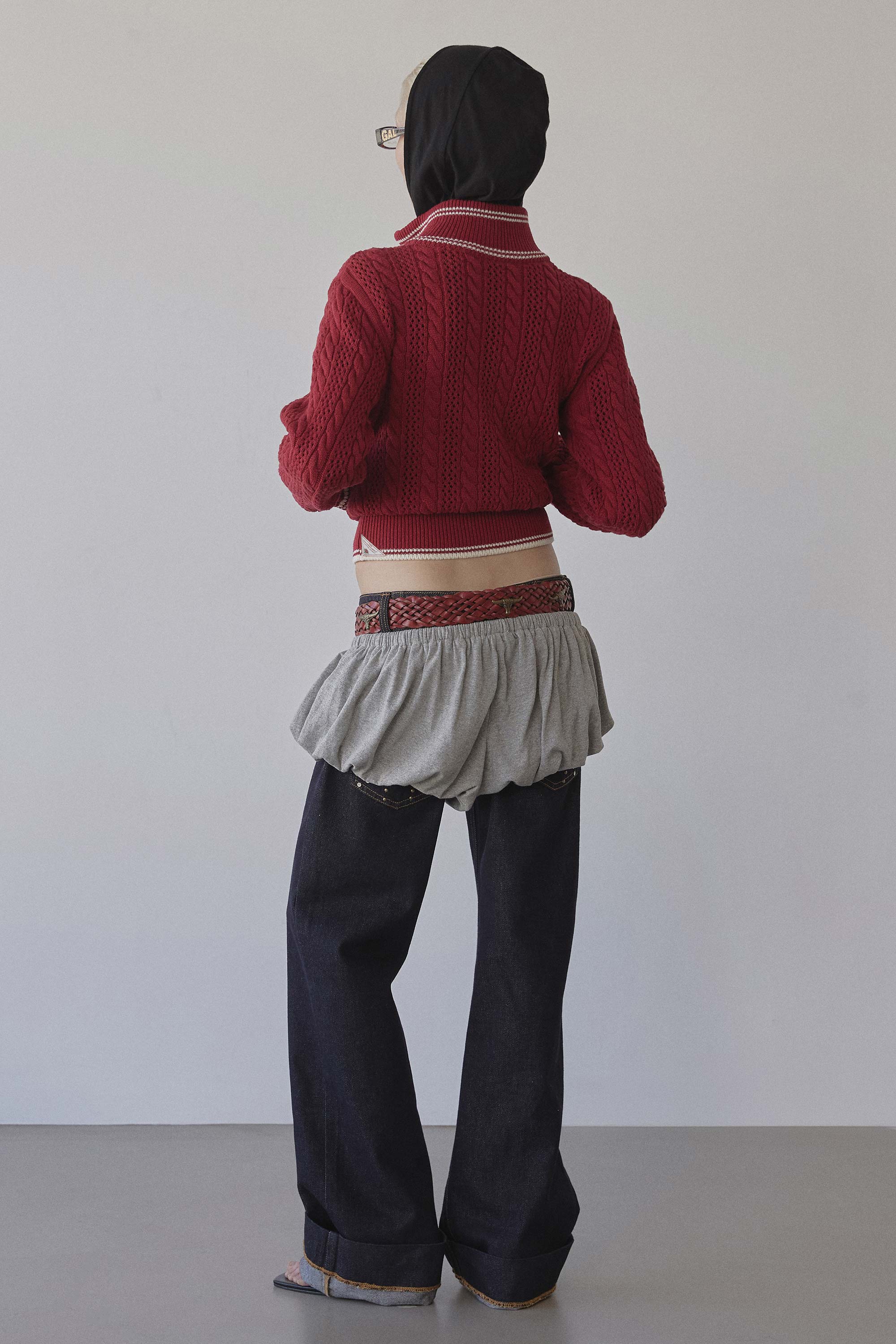 Knitted Cable Track Zip-Up Red/Ivory