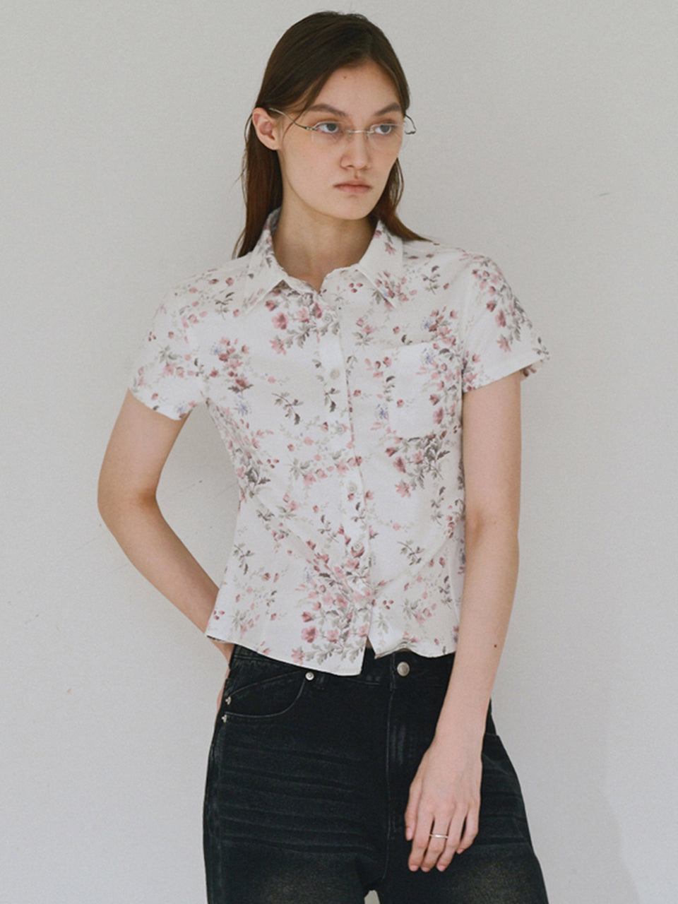 Twill Flower Shirts White