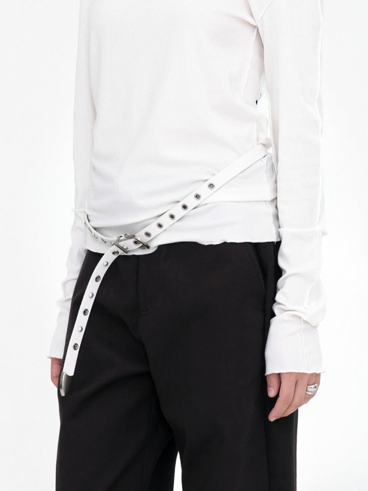 Skinny  Leather  Western Belt White