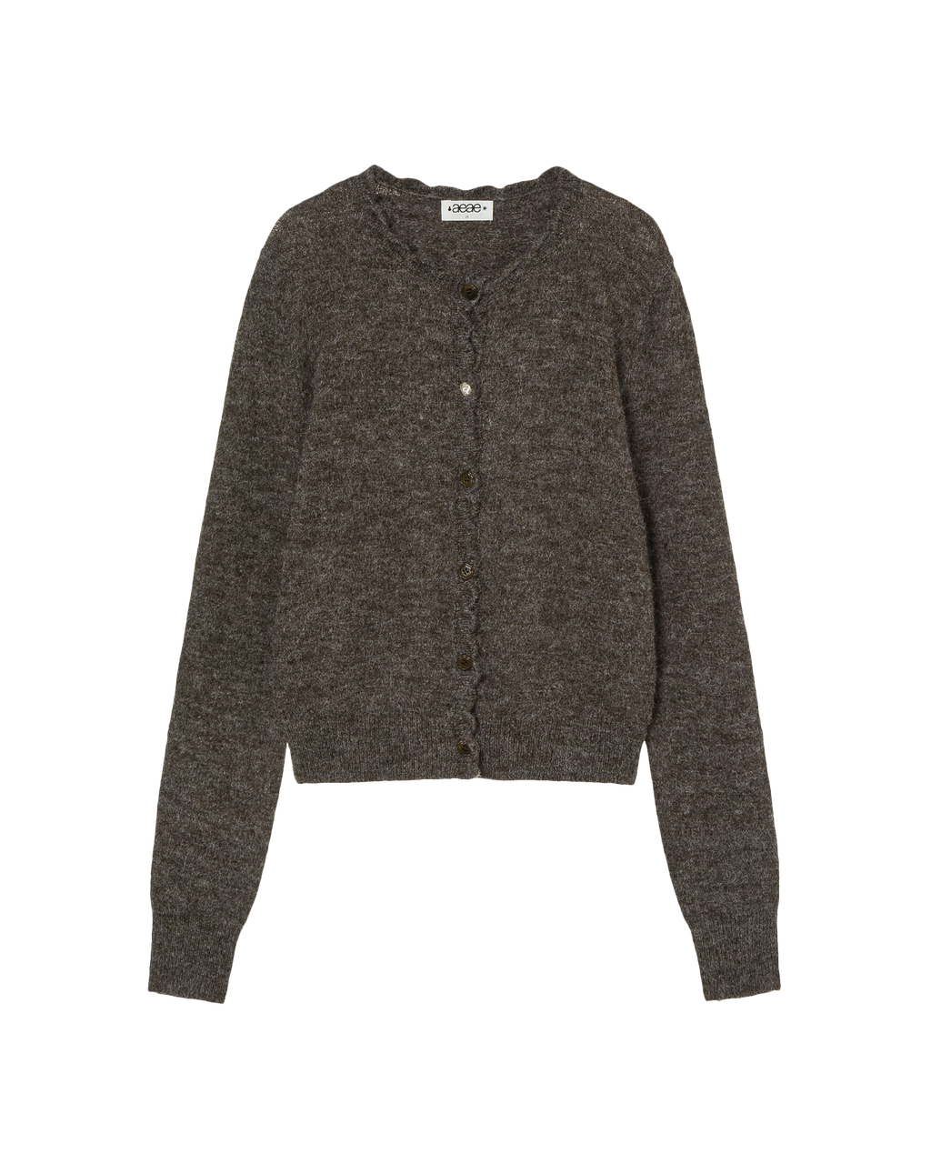 SCALLOP ROUND NECK CARDIGAN DARK BROWN