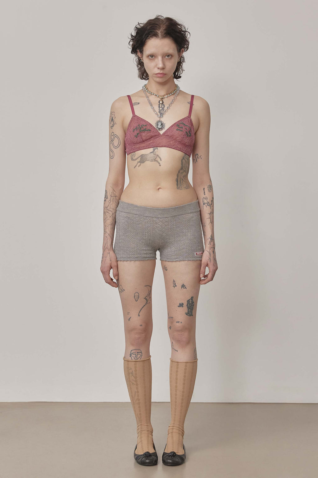 Eyelet Knit Shorts Melange Gray