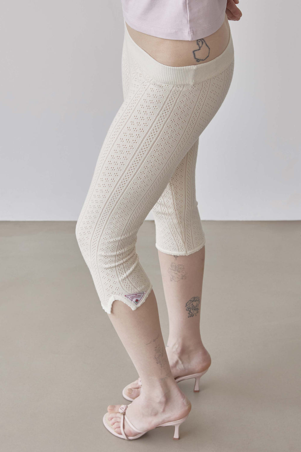 Eyelet Knit Capri Pants Ivory