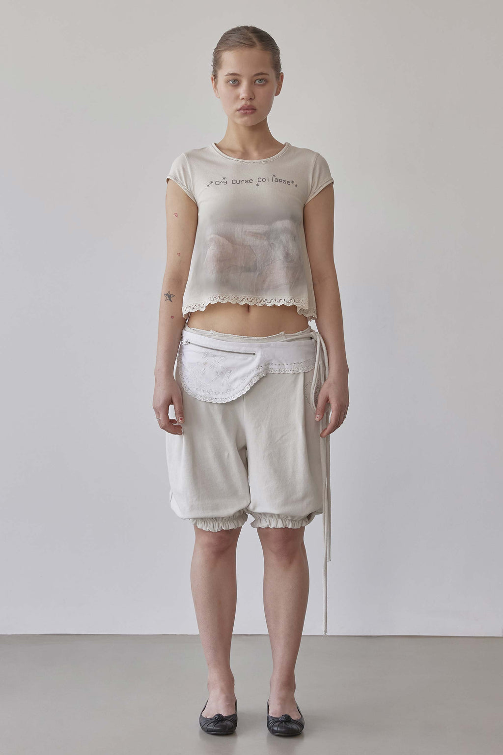 Lace Crop Baby Tee Nude Pink