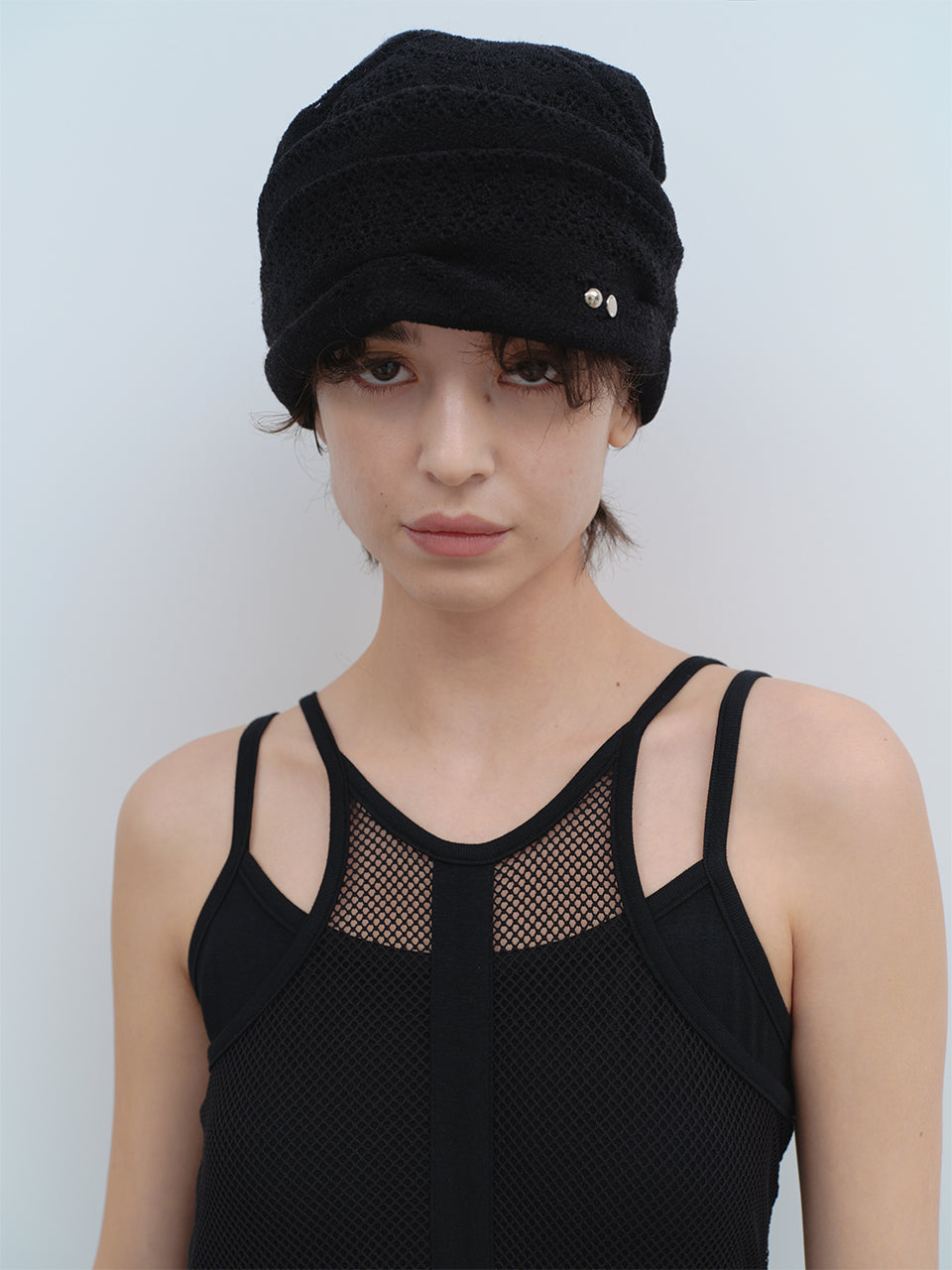 Symbol Pointelle Beanie Black