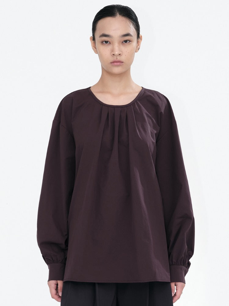Round Shirring Blouse Purple