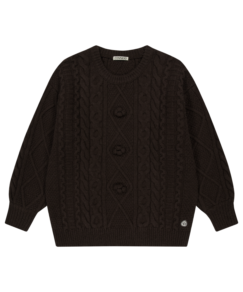 POMPOM CABLE KNIT BROWN