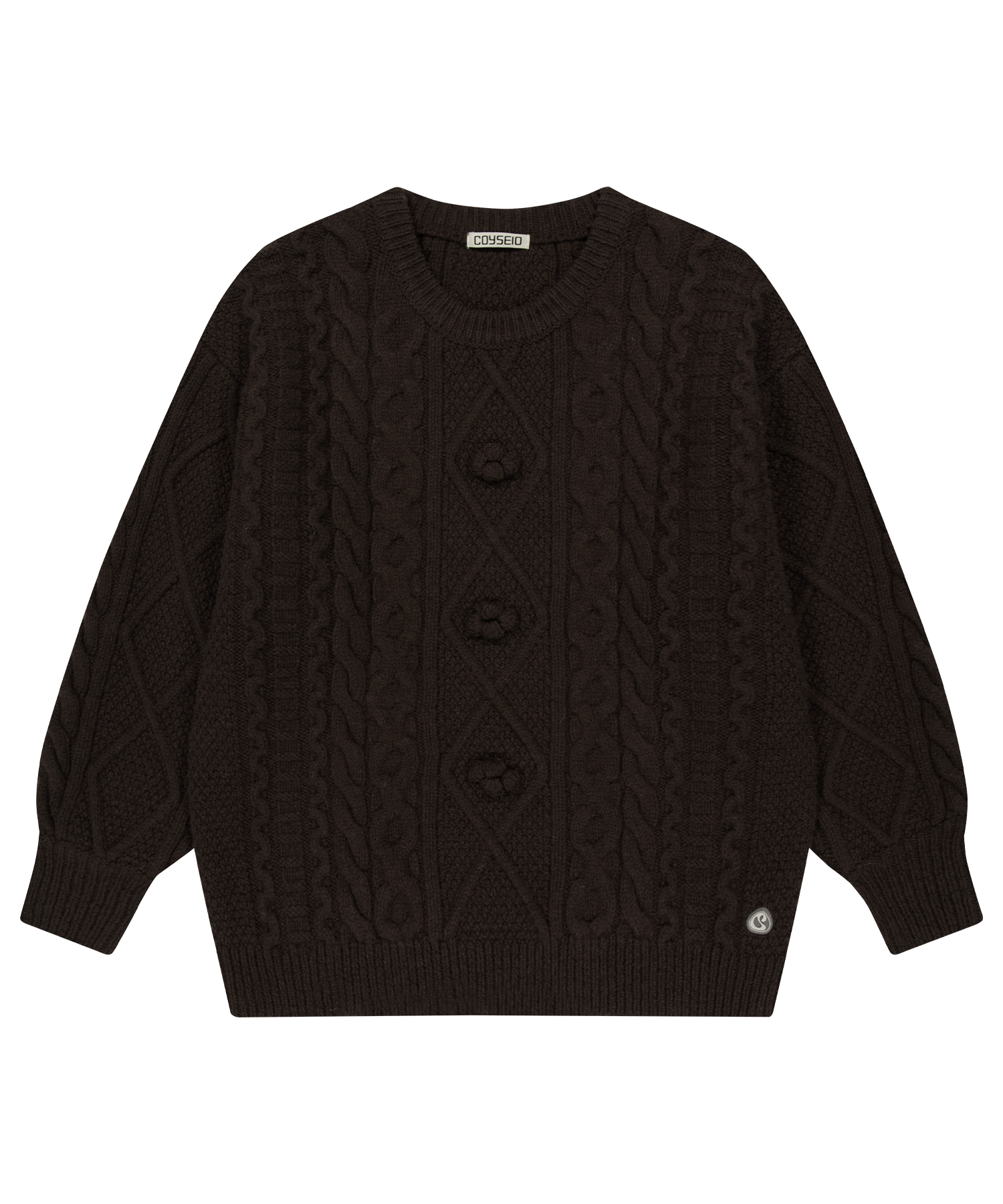 POMPOM CABLE KNIT BROWN