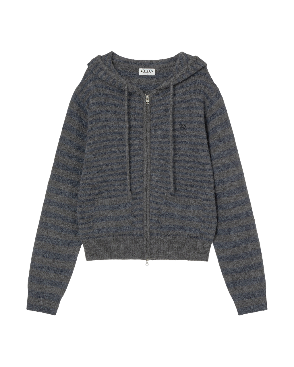 STRIPE HOOD KNIT ZIP UP NAVY