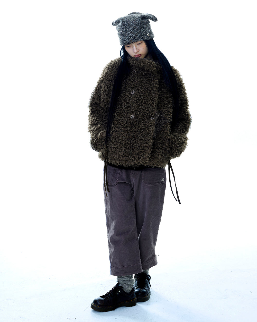 HAIRY FUR JACKET BROWN