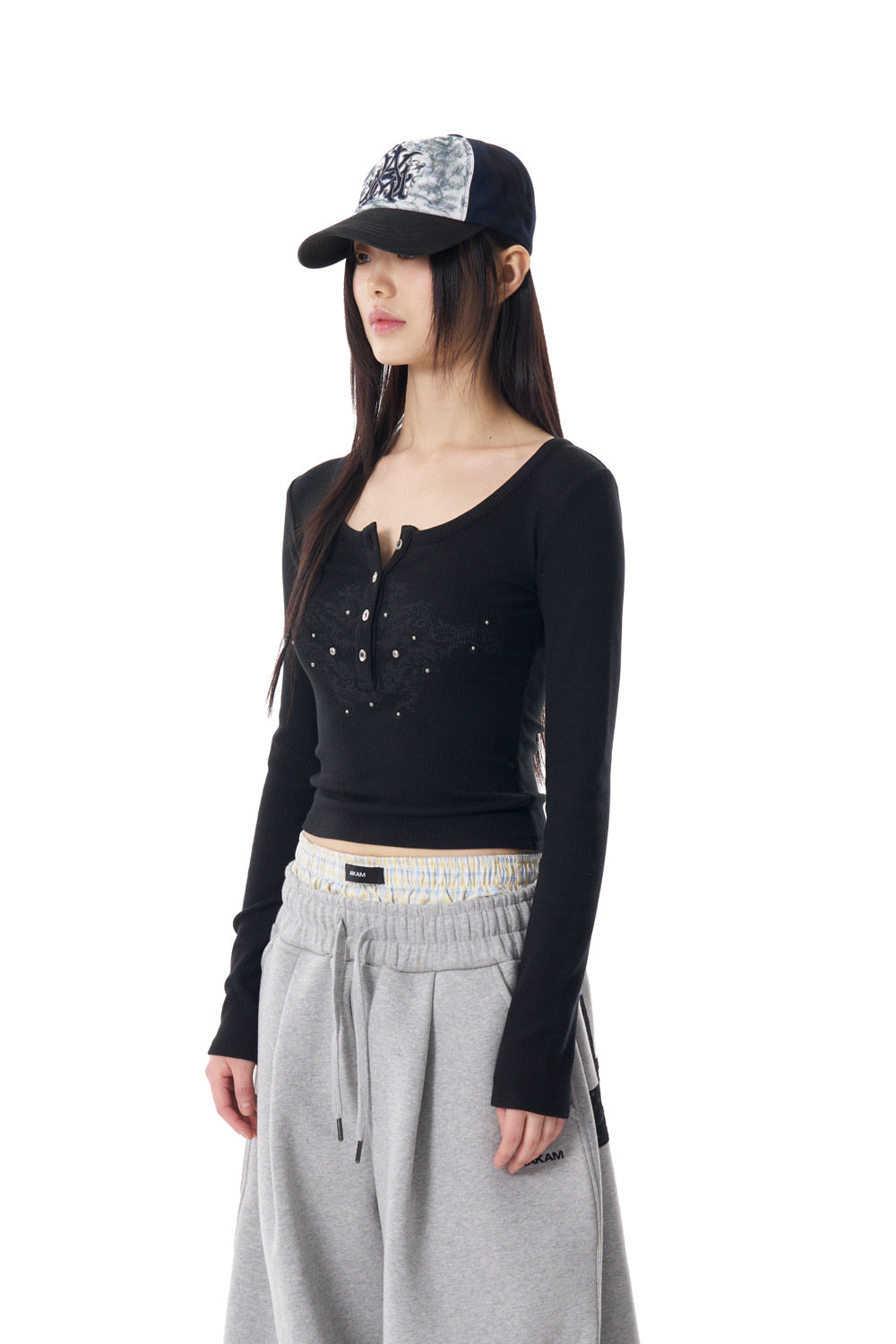 Studded Button Long Sleeve (Black)