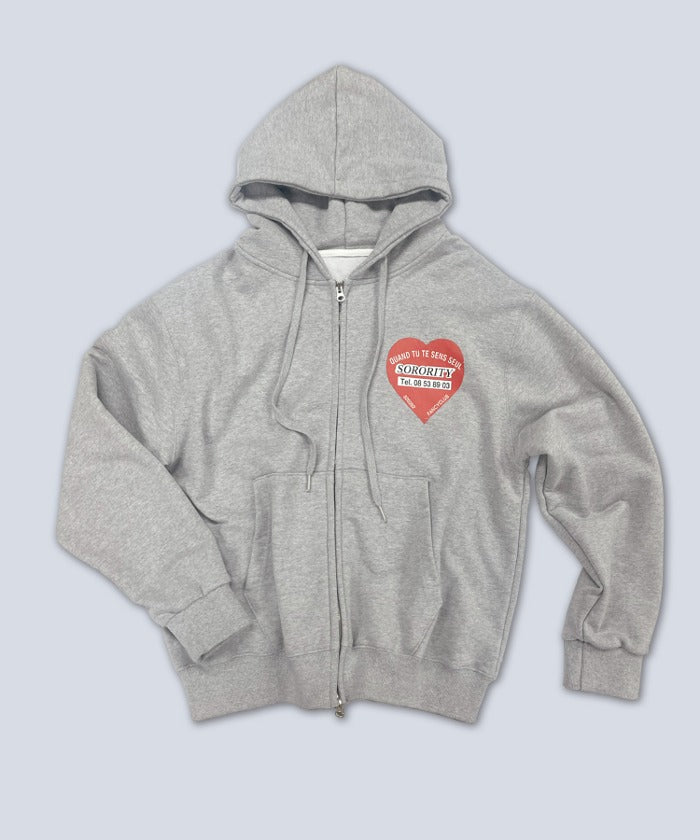 CRIMSON HEART HOOD ZIP-UP (MELANGE GRAY)