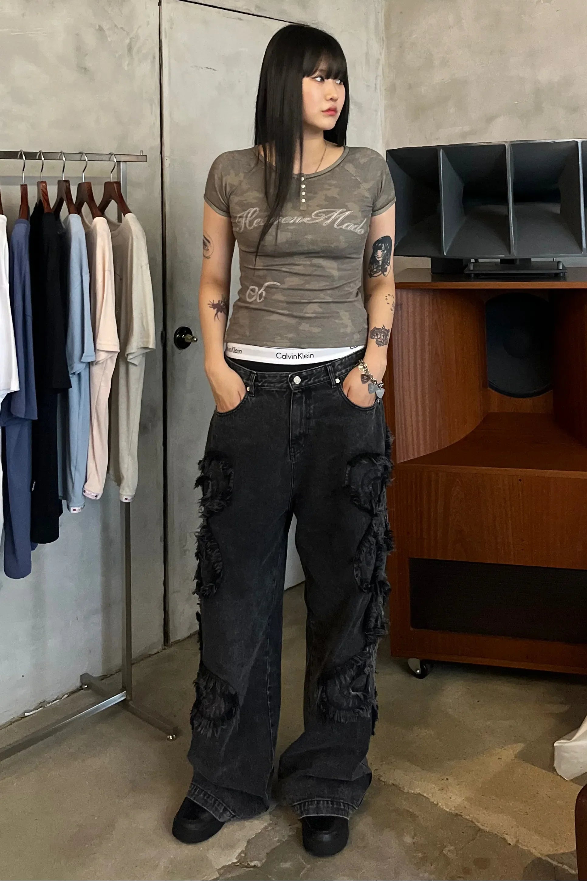 Heavenly Button Down Camo Tee Forest